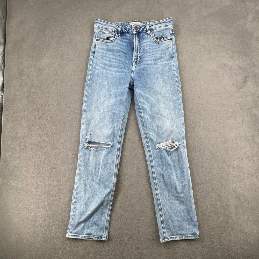 Hidden Los Angeles Distressed High Rise Straight Leg Jeans Light Wash 29